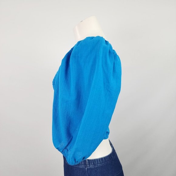 Zara Blue Puff Sleeve Ruched Crop Top - S/M - Picture 5 of 11